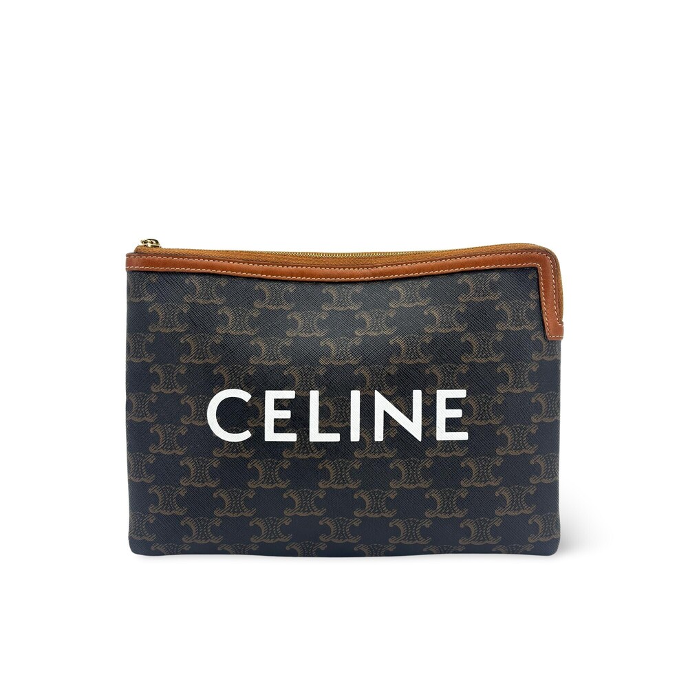 Celine Logo Zip Wristlet Triomphe Coated Canvas Small